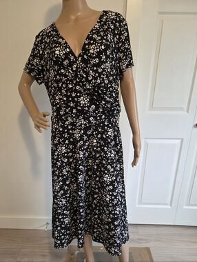 Eliza J Black & White Floral Wrap Midi Dress